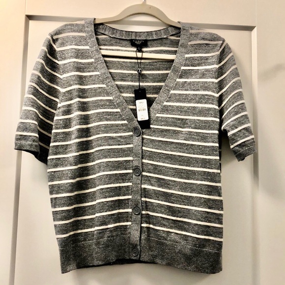 Talbots short sleeve shimmery v neck button down sweater. PL, NWT - Picture 3 of 12